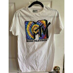 MTV Music Television Tee Crew Neck in White Short Sleeve Size Small